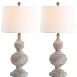Table Lamps-Kirkland's Home Whitewashed Brown Carved 2-Pc. Table Lamp Set Ivory