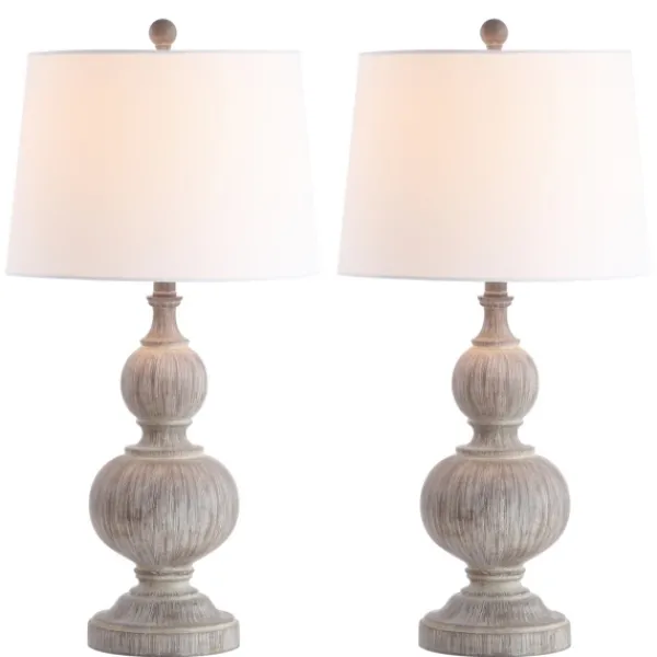 Table Lamps-Kirkland's Home Whitewashed Brown Carved 2-Pc. Table Lamp Set Ivory