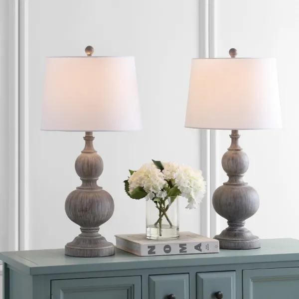 Table Lamps-Kirkland's Home Whitewashed Brown Carved 2-Pc. Table Lamp Set Ivory