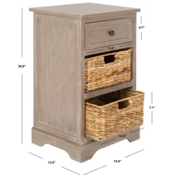 Accent & End Tables-Kirkland's Home Whitewashed Brown Wood Side Table With Baskets White/Brown