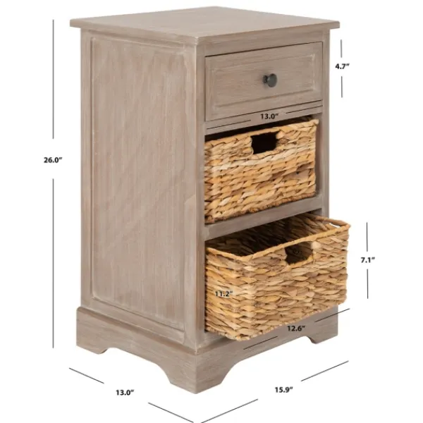 Accent & End Tables-Kirkland's Home Whitewashed Brown Wood Side Table With Baskets White/Brown