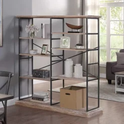 Bookshelves-Kirkland's Home Whitewashed Etagere Industrial Bookshelf