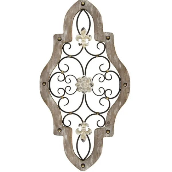 Wall Plaques-Kirkland's Home Whitewashed Framed Metal Quatrefoil Plaque Brown