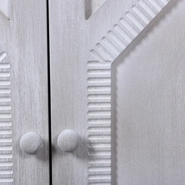 Cabinets & Sideboards-Kirkland's Home Whitewashed Gray Wood Hexagonal Door Cabinet White/Gray