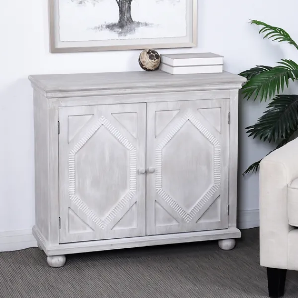 Cabinets & Sideboards-Kirkland's Home Whitewashed Gray Wood Hexagonal Door Cabinet White/Gray