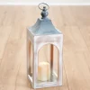 Lanterns-Kirkland's Home Whitewashed New Hampshire Lantern, 17 In. White/Gray