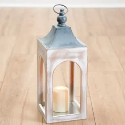 Lanterns-Kirkland's Home Whitewashed New Hampshire Lantern, 17 In. White/Gray