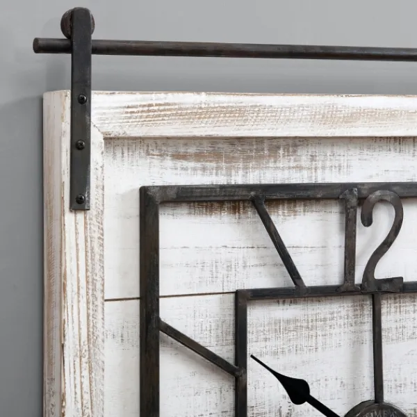 Clocks-Kirkland's Home Whitewashed Sliding Barn Door Wall Clock