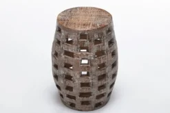 Accent & End Tables-Kirkland's Home Whitewashed Wood Barrel Patterned Side Table Brown