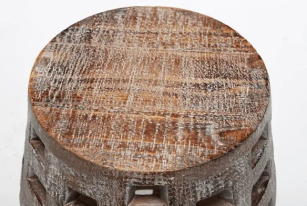 Accent & End Tables-Kirkland's Home Whitewashed Wood Barrel Patterned Side Table Brown