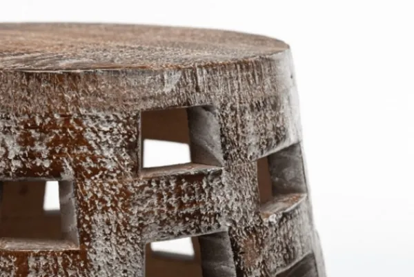 Accent & End Tables-Kirkland's Home Whitewashed Wood Barrel Patterned Side Table Brown