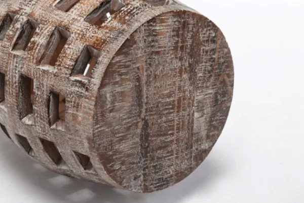 Accent & End Tables-Kirkland's Home Whitewashed Wood Barrel Patterned Side Table Brown