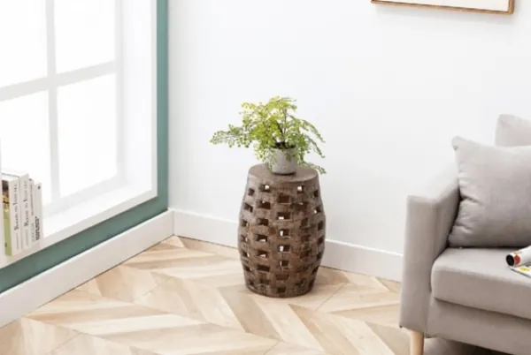Accent & End Tables-Kirkland's Home Whitewashed Wood Barrel Patterned Side Table Brown