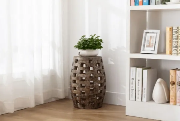 Accent & End Tables-Kirkland's Home Whitewashed Wood Barrel Patterned Side Table Brown