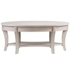 Coffee Tables-Kirkland's Home Whitewashed Wood Oval Coffee Table With Shelf