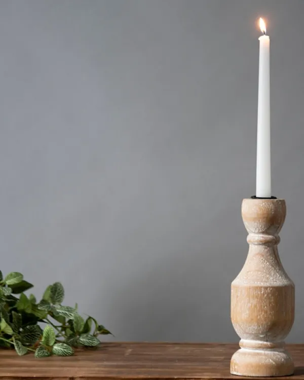 Candle Holders-Kirkland's Home Whitewashed Wood Taper Candle Holder, 9 In. Tan/Brown