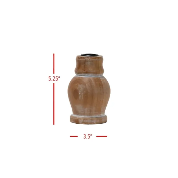 Candle Holders-Kirkland's Home Whitewashed Wood Taper Candle Holder, 5 In. Tan/Brown