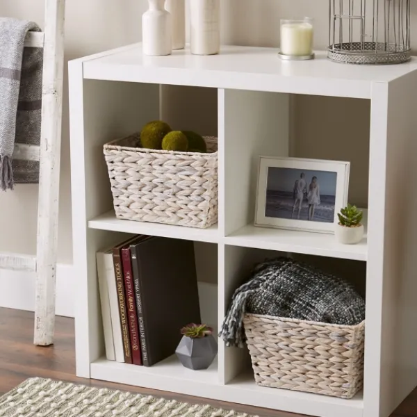 Baskets & Boxes-Kirkland's Home Whitewashed Woven Water Hyacinth Baskets, Set Of 2 White/Tan
