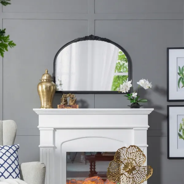 Decorative Mirrors-Kirkland's Home Wide Arch Black Floral Scroll Mirror