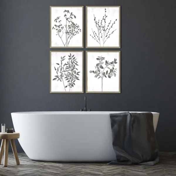 Framed Art-Kirkland's Home Wild Golden Floral 4-Pc. Framed Art Print Set Black/White