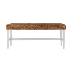 Benches & Ottomans-Kirkland's Home Wiley Woven Hyacinth Bench With White Base Tan/White