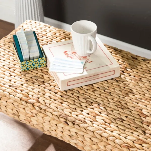 Benches & Ottomans-Kirkland's Home Wiley Woven Hyacinth Bench With White Base Tan/White