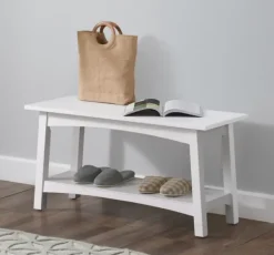 Benches & Ottomans-Kirkland's Home Willis Wooden Lower Shelf Bench White