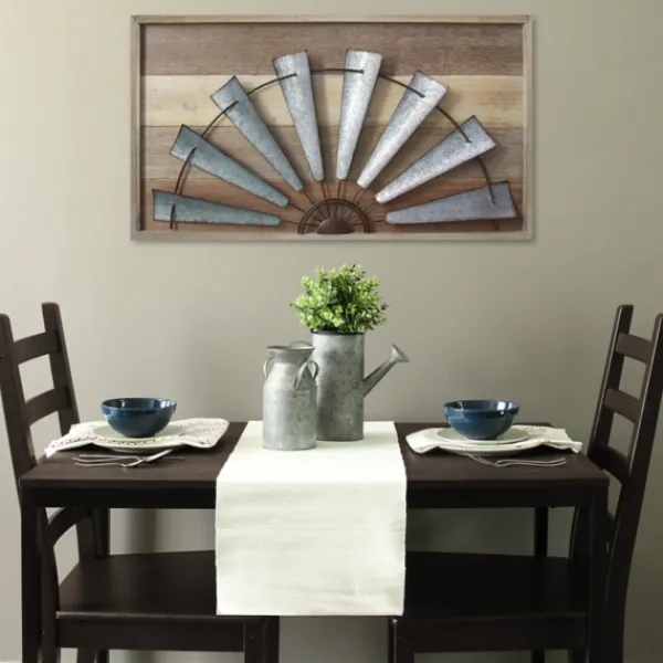 Wall Plaques-Kirkland's Home Windmill On Wood Panel Framed Wall Plaque Brown/Silver