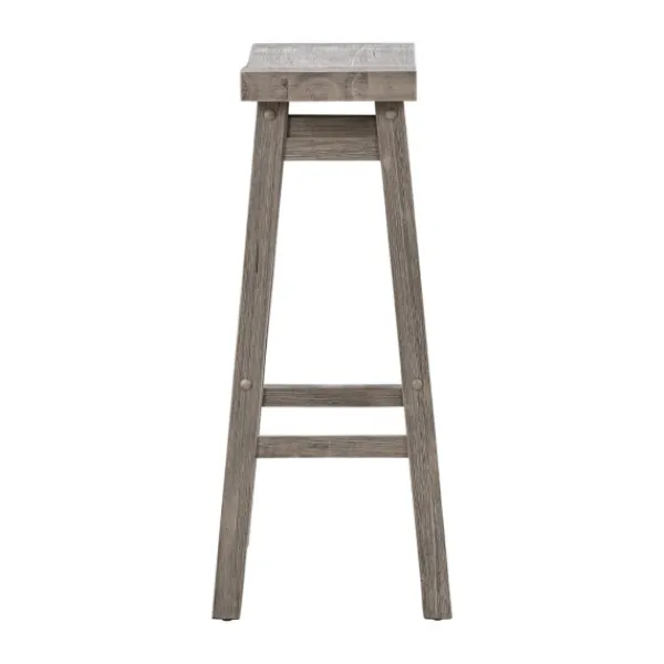 Bar Stools & Counter Height Stools-Kirkland's Home Wire Brushed Saddle Wood Bar Stool Gray