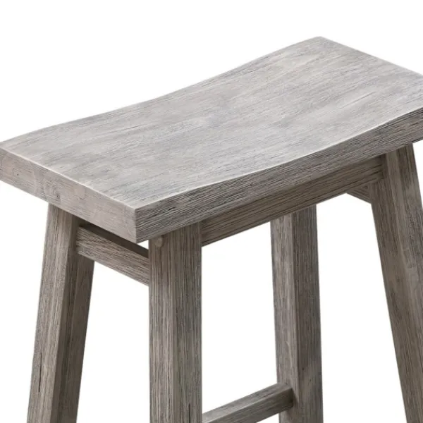 Bar Stools & Counter Height Stools-Kirkland's Home Wire Brushed Saddle Wood Bar Stool Gray