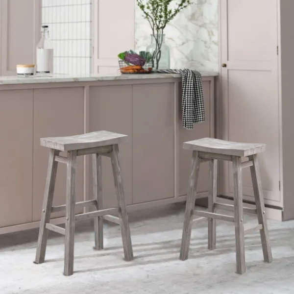 Bar Stools & Counter Height Stools-Kirkland's Home Wire Brushed Saddle Wood Bar Stool Gray