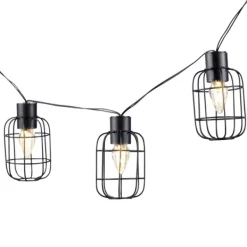 Outdoor Lighting-Kirkland's Home Wire Round Cage Solar Outdoor String Lights Black