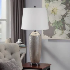Table Lamps-Kirkland's Home Wire-Brushed Silver And Brown Column Table Lamp White