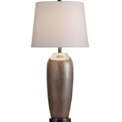 Table Lamps-Kirkland's Home Wire-Brushed Silver And Brown Column Table Lamp White