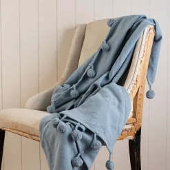 Blankets & Throws-Kirkland's Home With Pom Poms Throw Blanket Blue