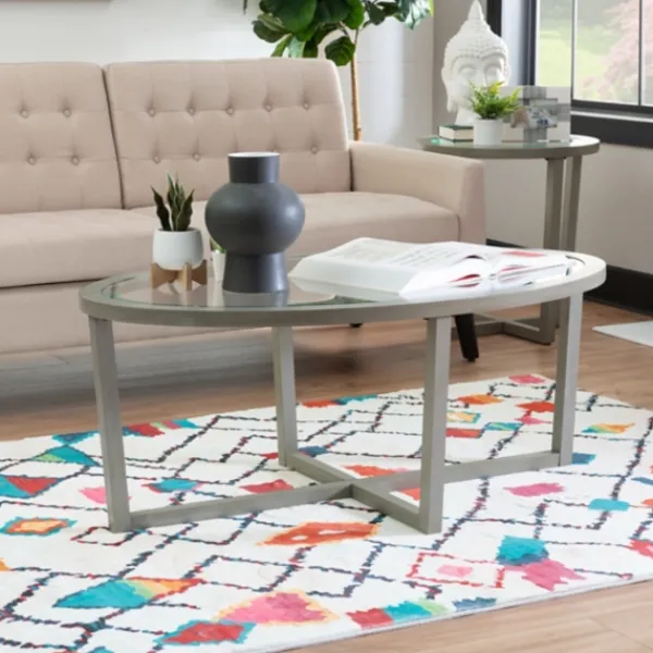 Coffee Tables-Kirkland's Home Wood & Glass Top 3-Pc. Table Set Gray