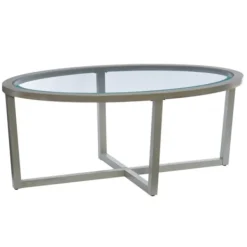 Coffee Tables-Kirkland's Home Wood & Glass Top 3-Pc. Table Set Gray