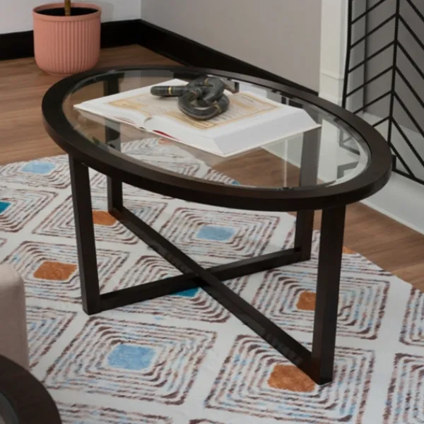 Coffee Tables-Kirkland's Home Wood & Glass Top 3-Pc. Table Set Brown