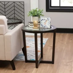 Coffee Tables-Kirkland's Home Wood & Glass Top 3-Pc. Table Set Brown