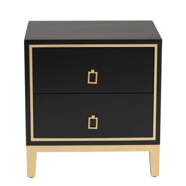 Nightstands-Kirkland's Home Wood & Gold Accent 2-Drawer Nightstand Black