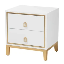 Nightstands-Kirkland's Home Wood & Gold Accent 2-Drawer Nightstand White