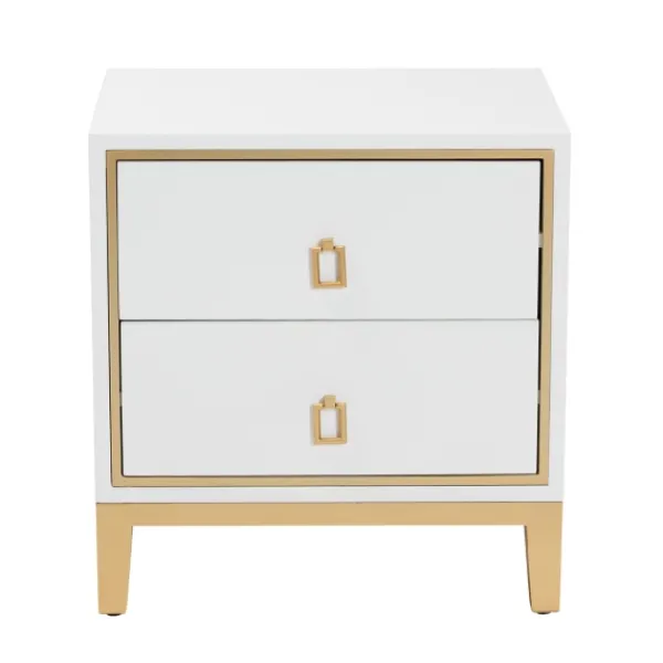 Nightstands-Kirkland's Home Wood & Gold Accent 2-Drawer Nightstand White