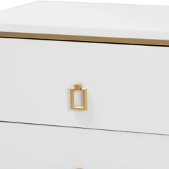 Nightstands-Kirkland's Home Wood & Gold Accent 2-Drawer Nightstand White