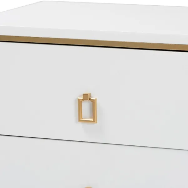 Nightstands-Kirkland's Home Wood & Gold Accent 2-Drawer Nightstand White