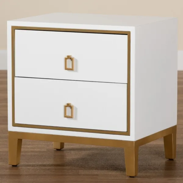 Nightstands-Kirkland's Home Wood & Gold Accent 2-Drawer Nightstand White