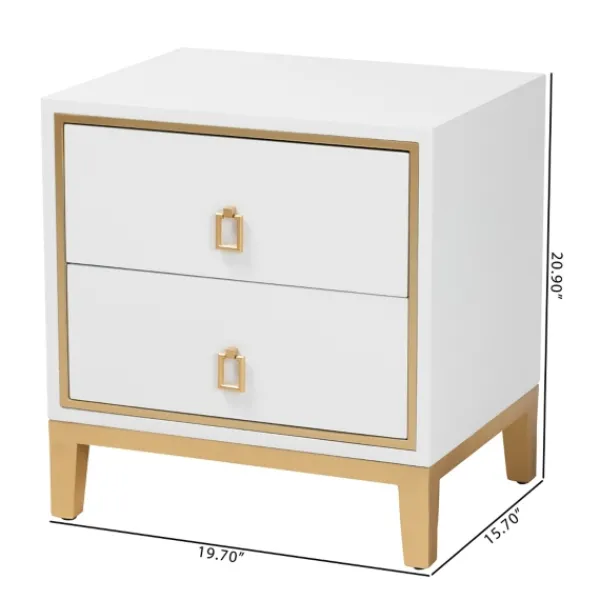 Nightstands-Kirkland's Home Wood & Gold Accent 2-Drawer Nightstand White