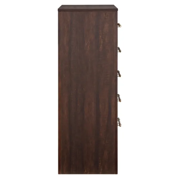 Dressers & Chests-Kirkland's Home Wood & Gold Hardware 5-Drawer Chest Brown