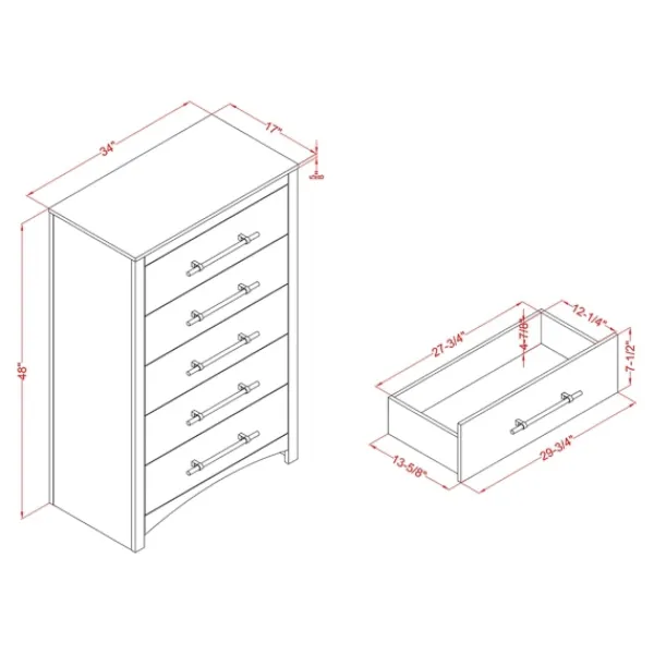 Dressers & Chests-Kirkland's Home Wood & Gold Hardware 5-Drawer Chest Brown