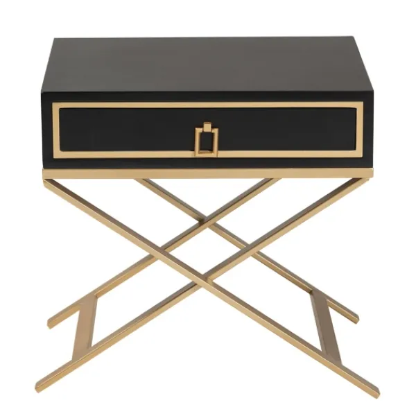 Nightstands-Kirkland's Home Wood & Gold X-Base Nightstand Black