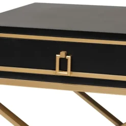 Nightstands-Kirkland's Home Wood & Gold X-Base Nightstand Black